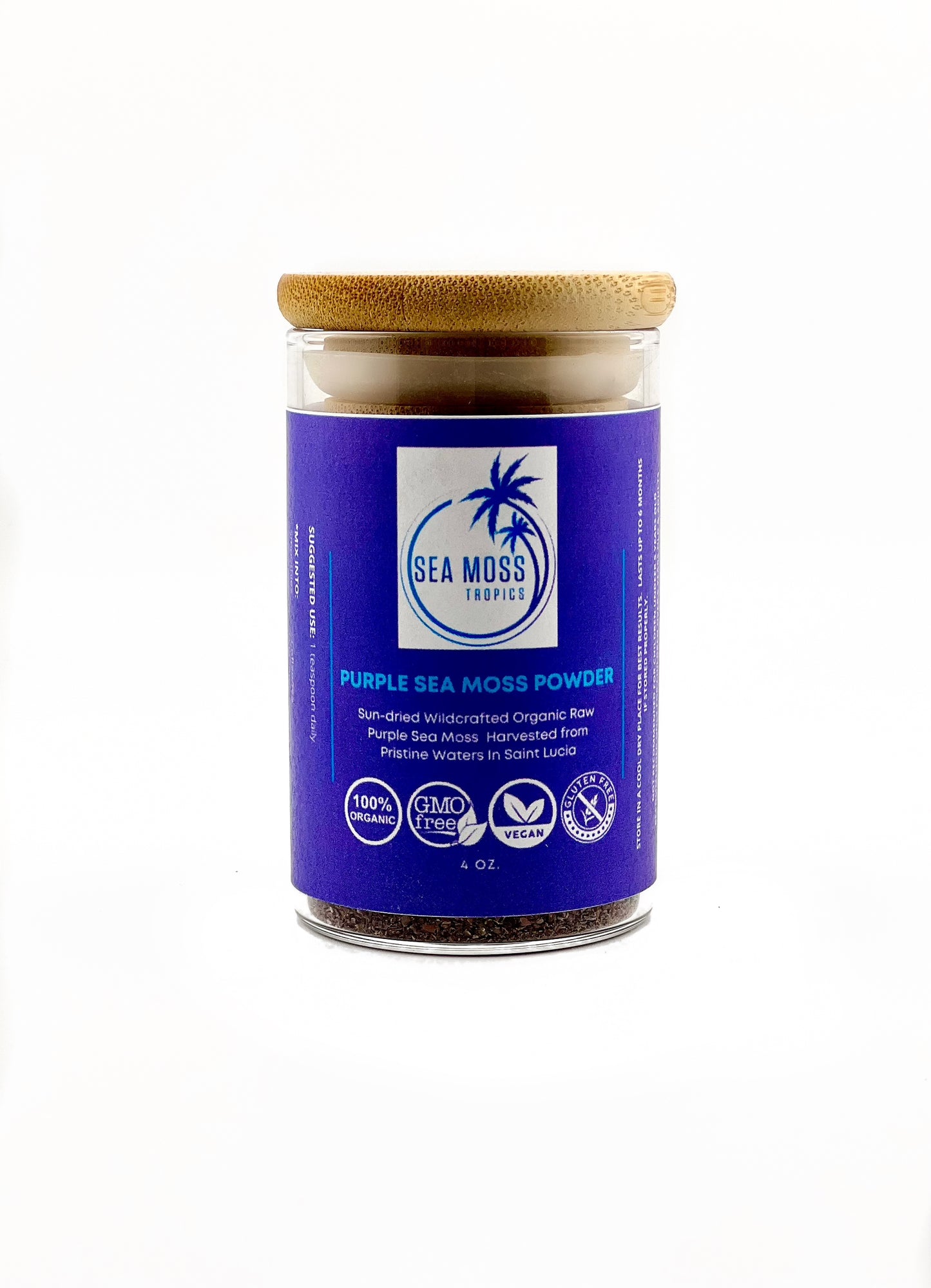 PURPLE Sea Moss Powder - 100% Organic, Vegan, Gluten-Free & Non-GMO Wildcrafted PURPLE Sea Moss - 4oz